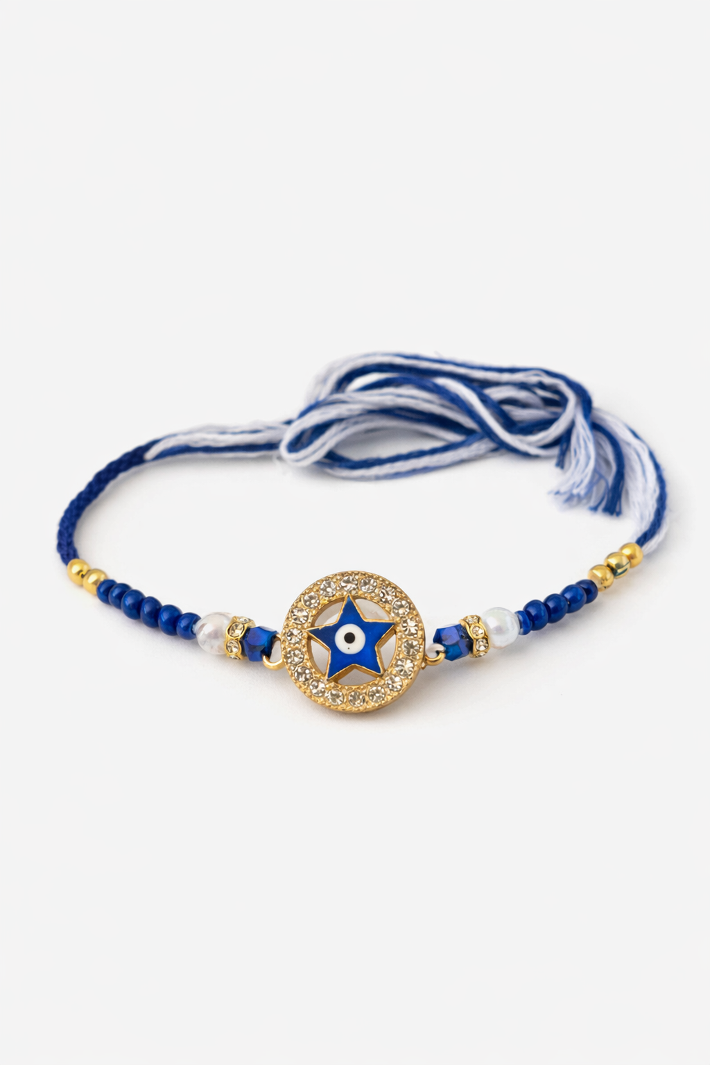 Blue Star Evil Eye Rakhi with Gold Accents
