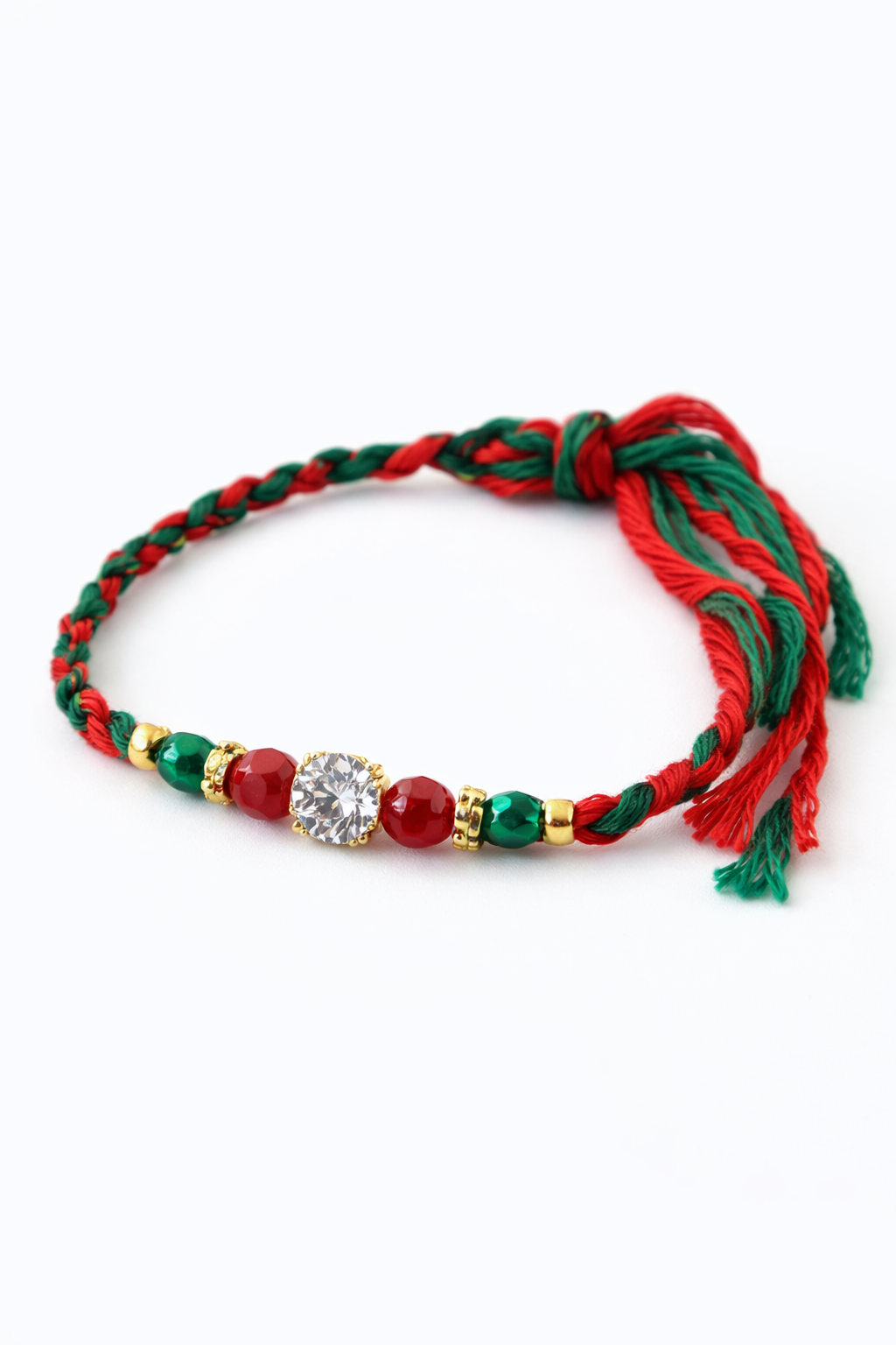 Red Green Crystal Charm Rakhi