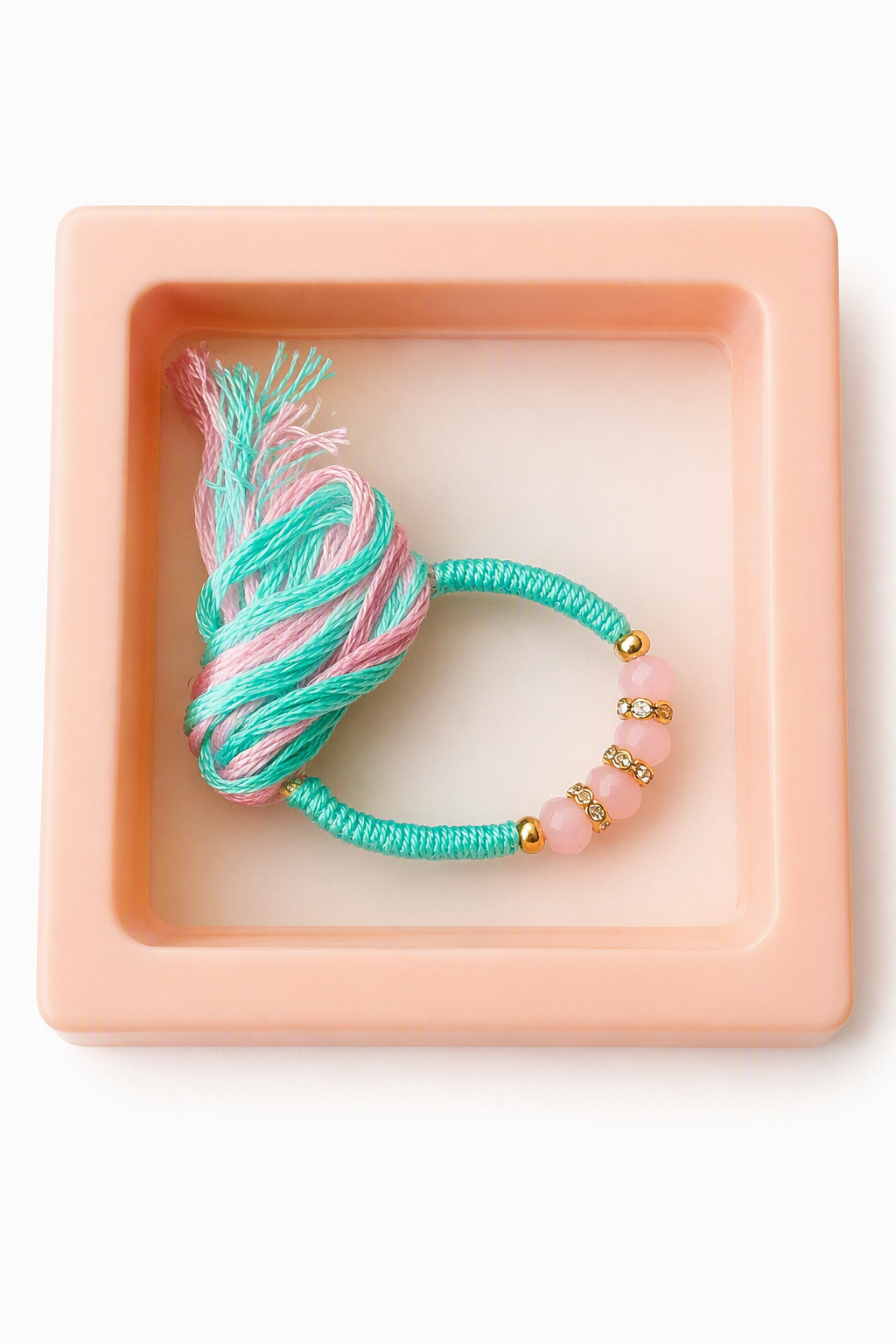 Aqua Pink Beads Traditional Rakhi