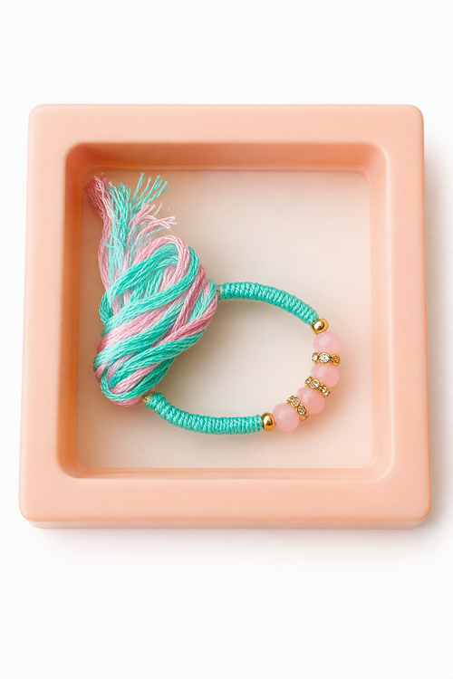 Aqua Pink Beads Traditional Rakhi