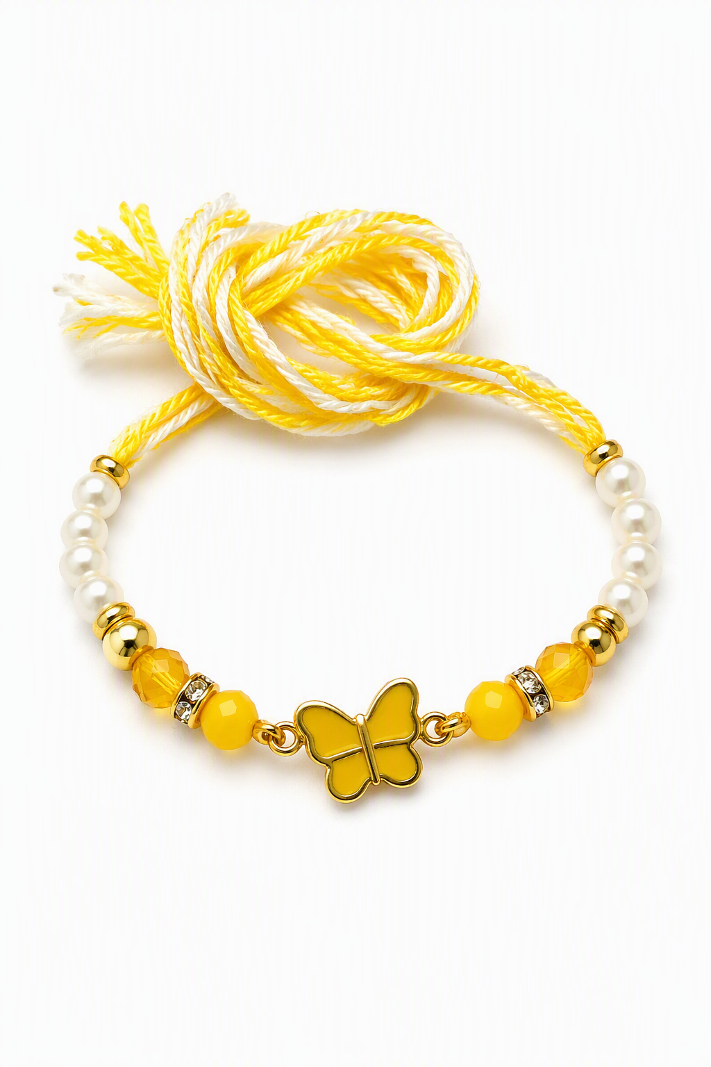 Yellow Butterfly Pearl Rakhi