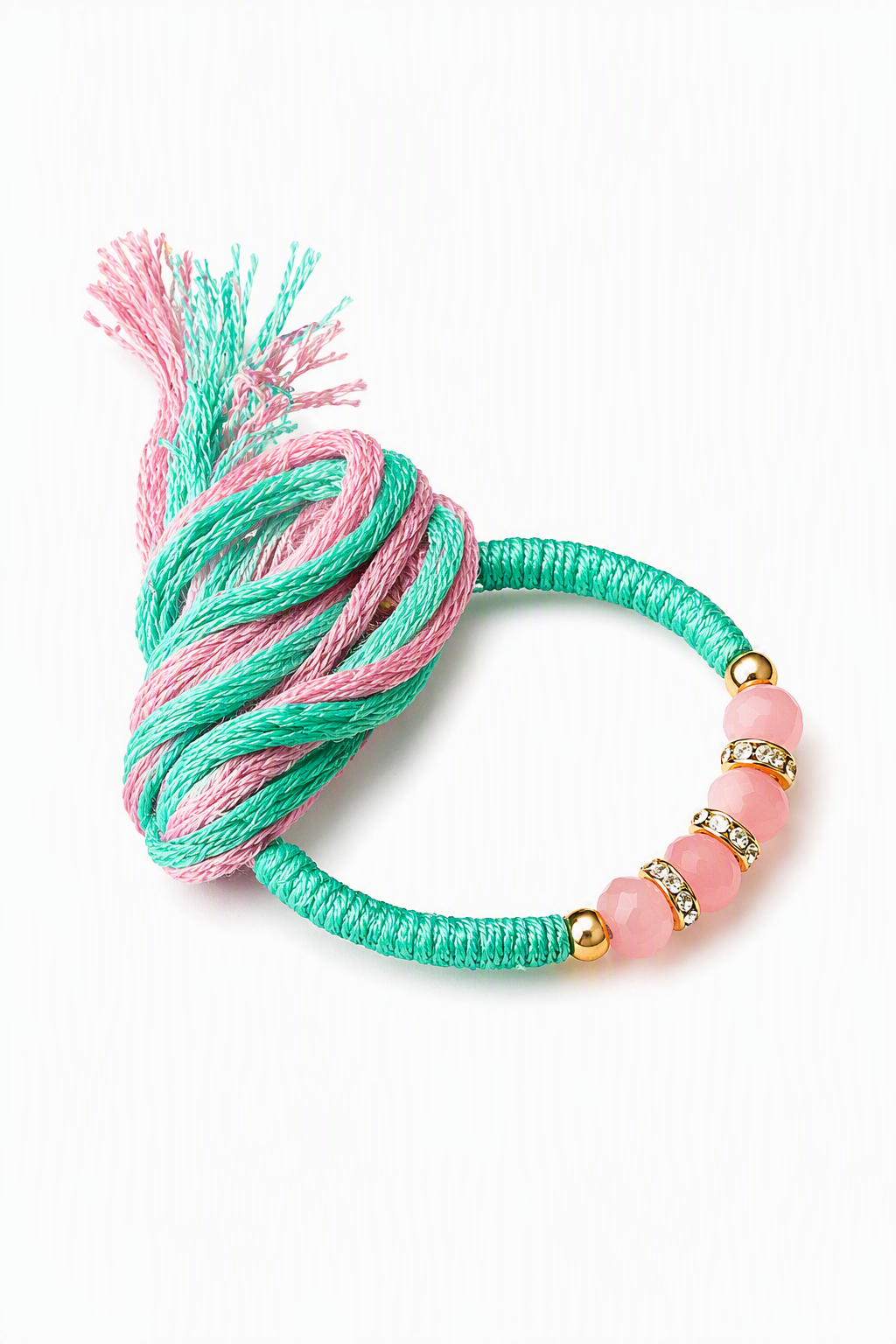 Aqua Pink Beads Traditional Rakhi