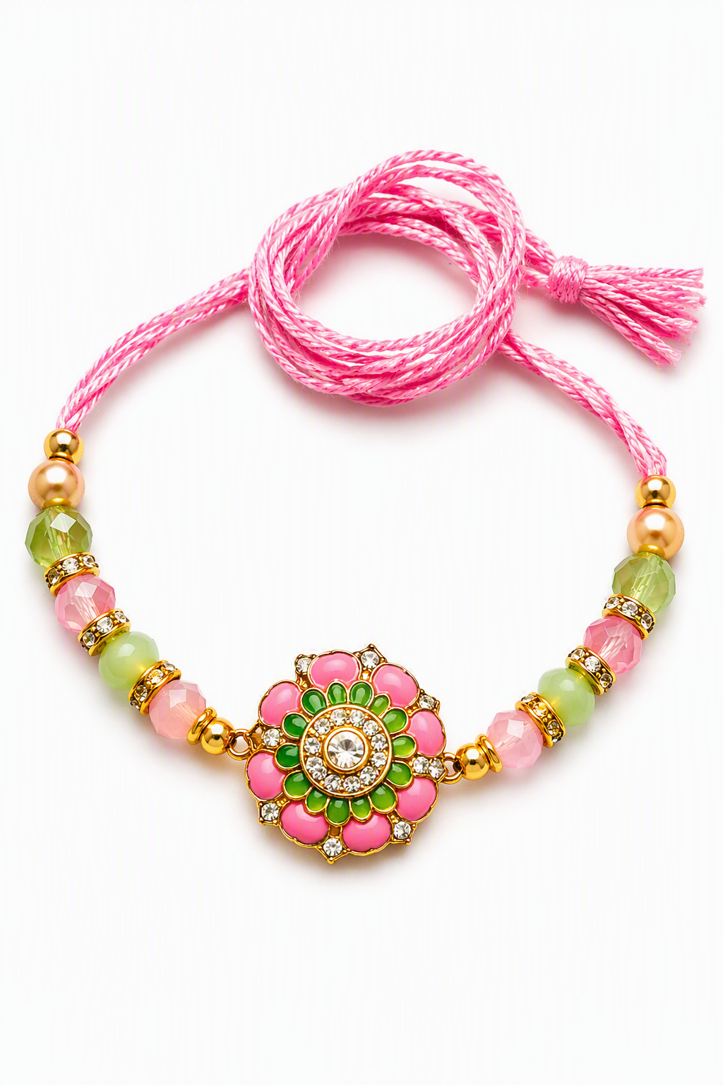 Pink Floral Crystal Designer Rakhi