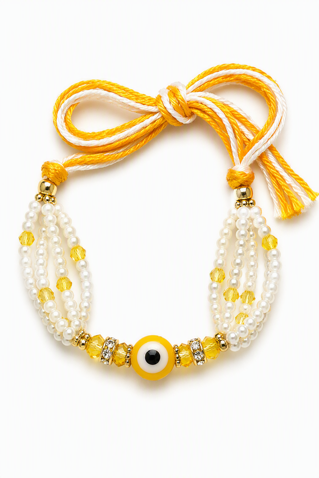 Golden Yellow Evil Eye Pearl Rakhi