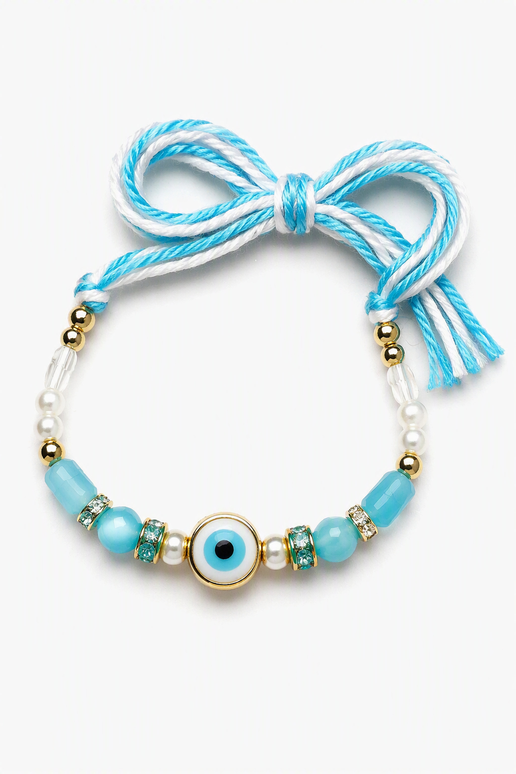 Sky Blue Evil Eye Beaded Rakhi