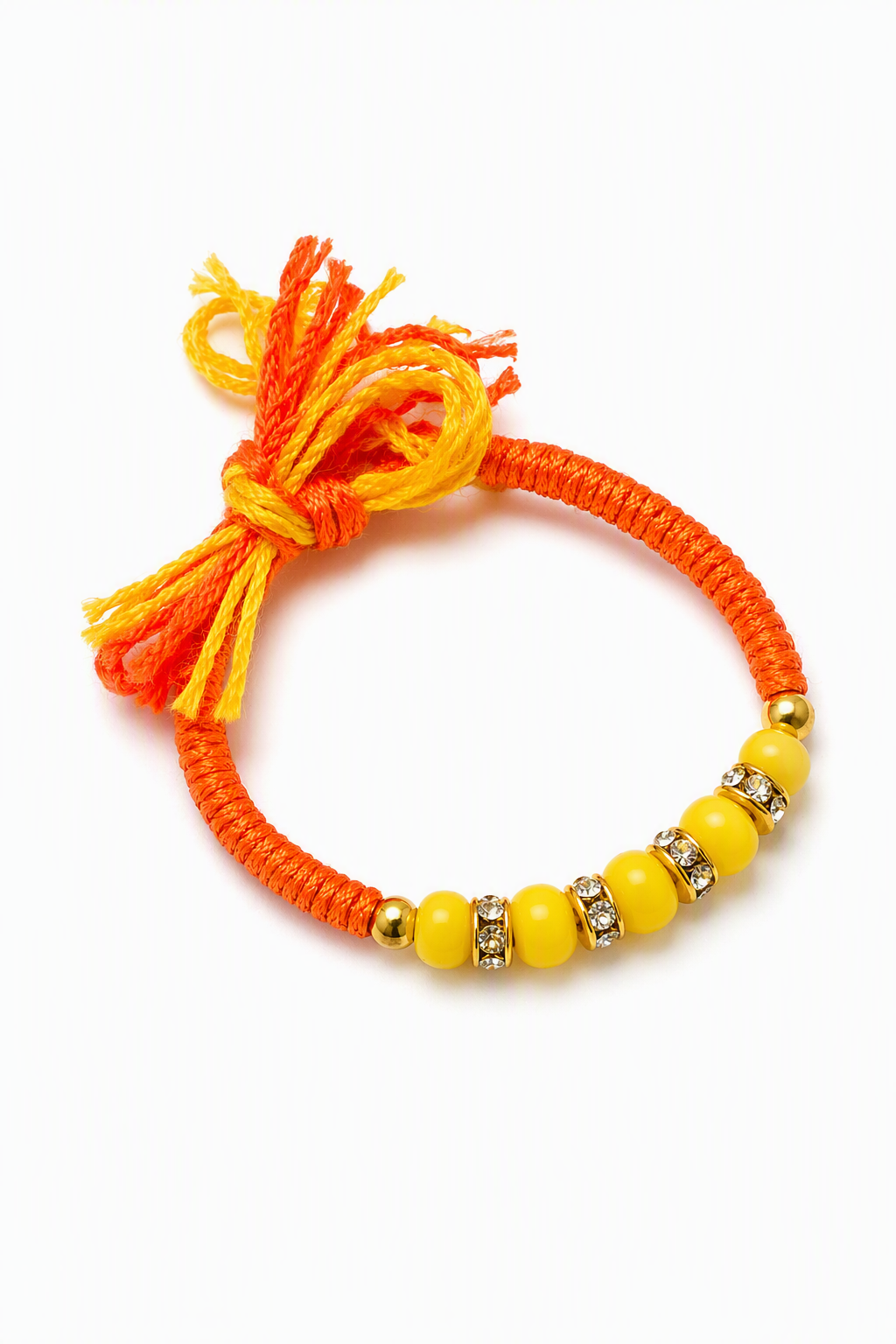 Saffron Yellow Traditional Beads Rakhi