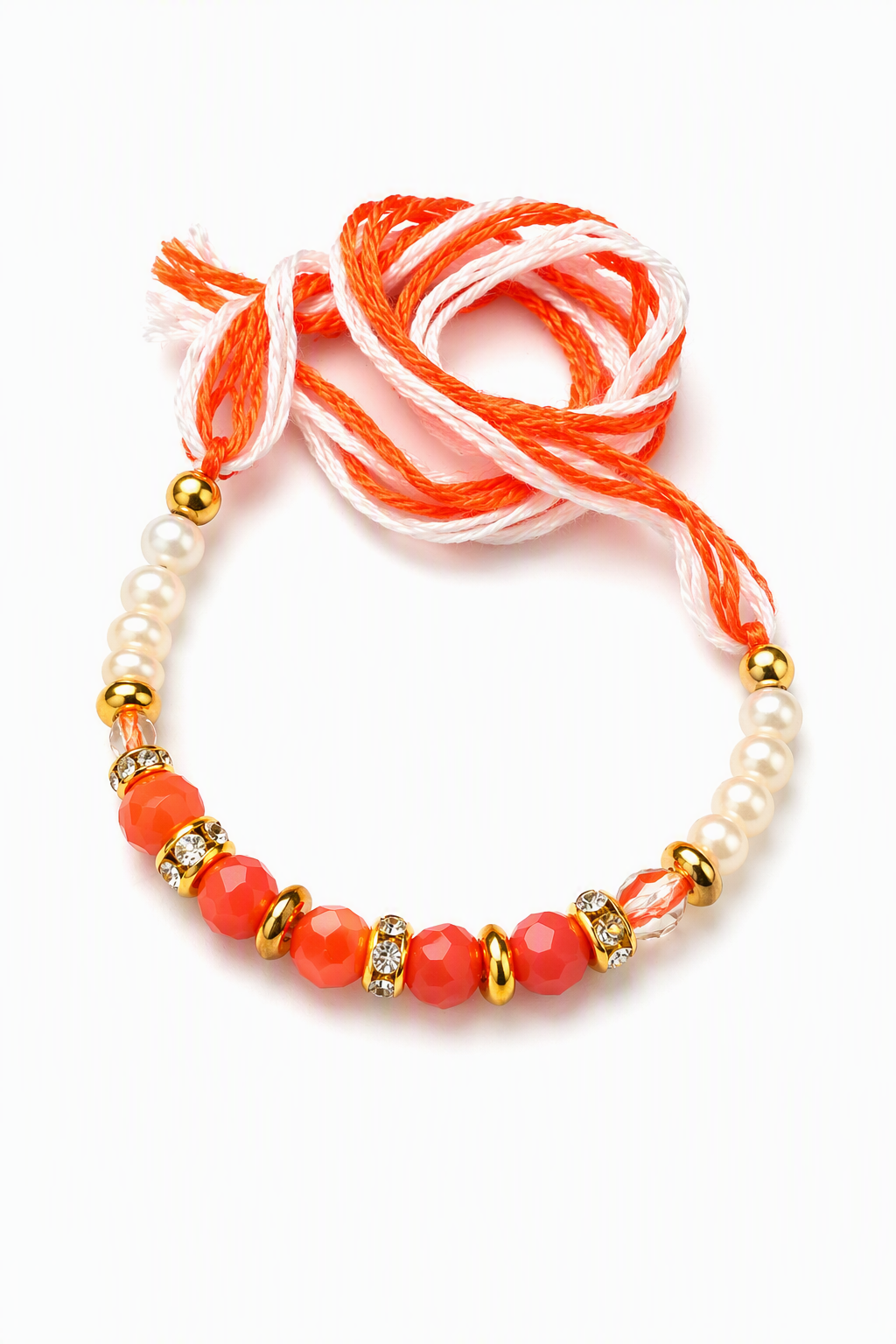 Coral Pearl Crystal Beads Rakhi