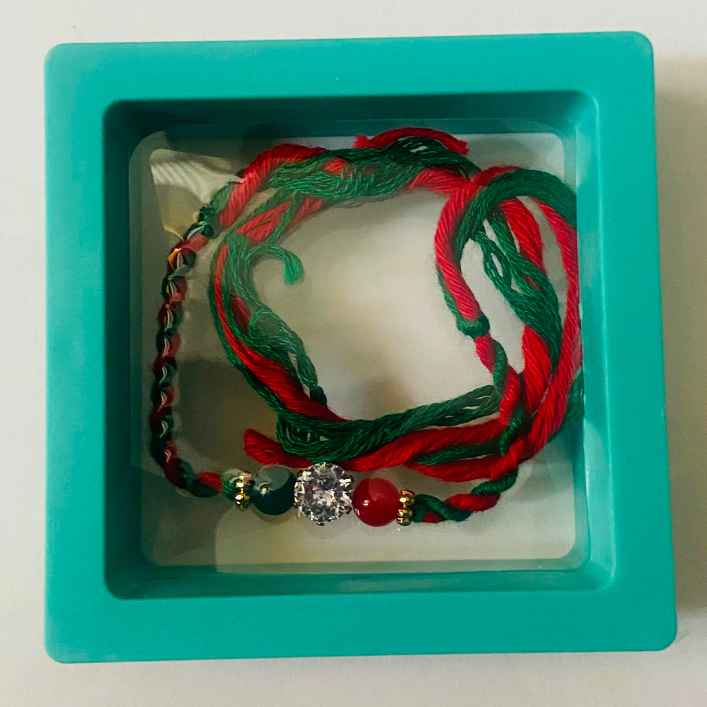 Red Green Crystal Charm Rakhi