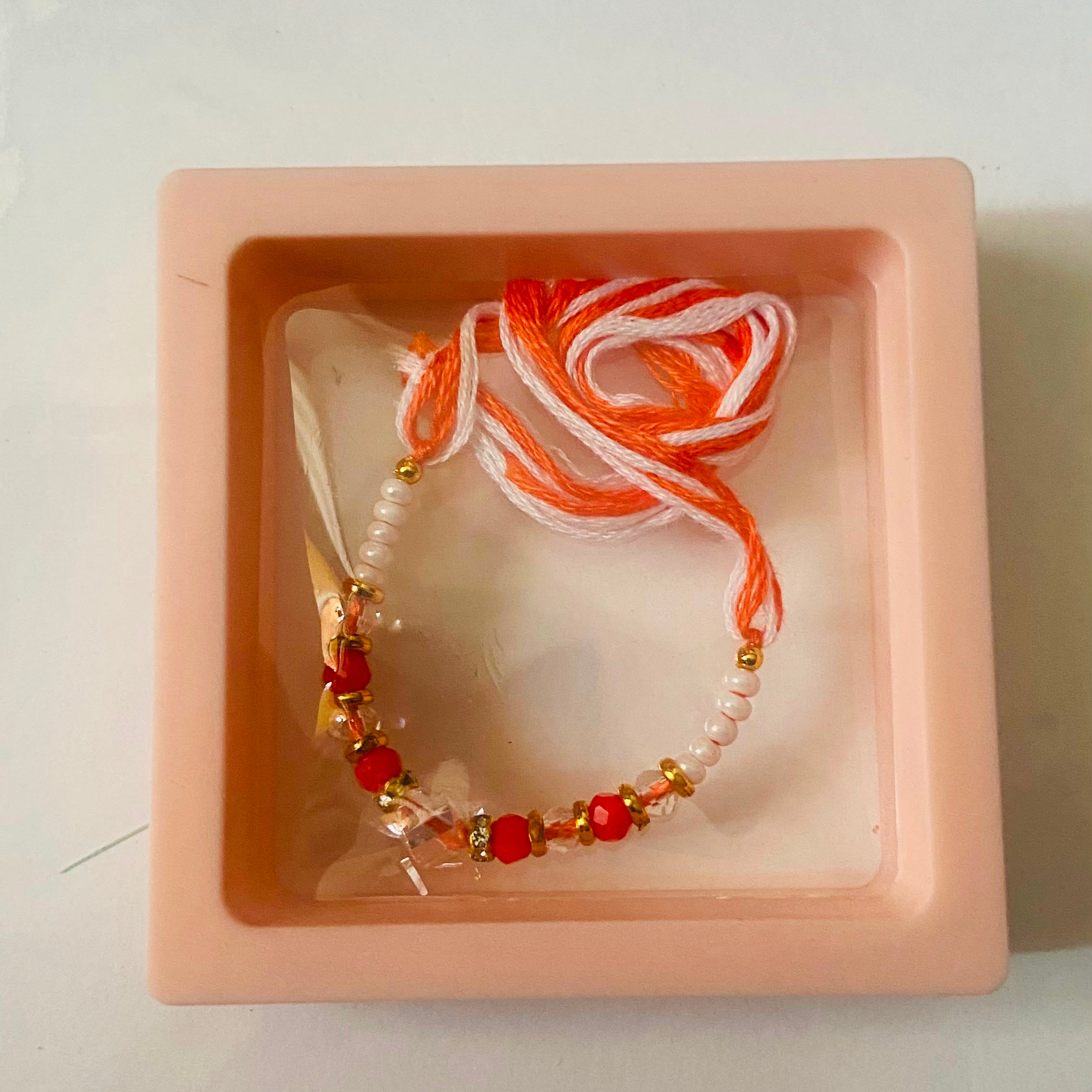 Coral Pearl Crystal Beads Rakhi