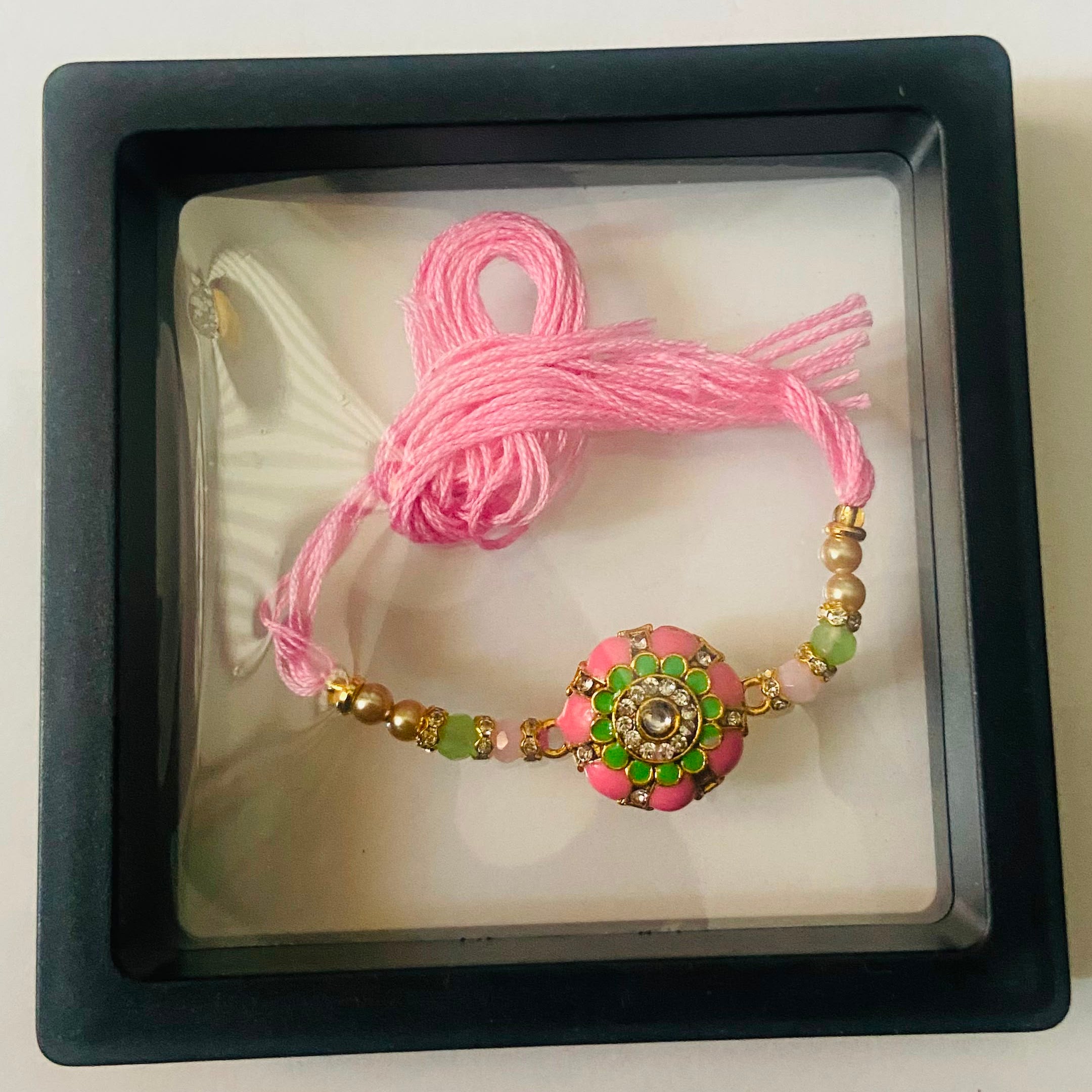 Pink Floral Crystal Designer Rakhi
