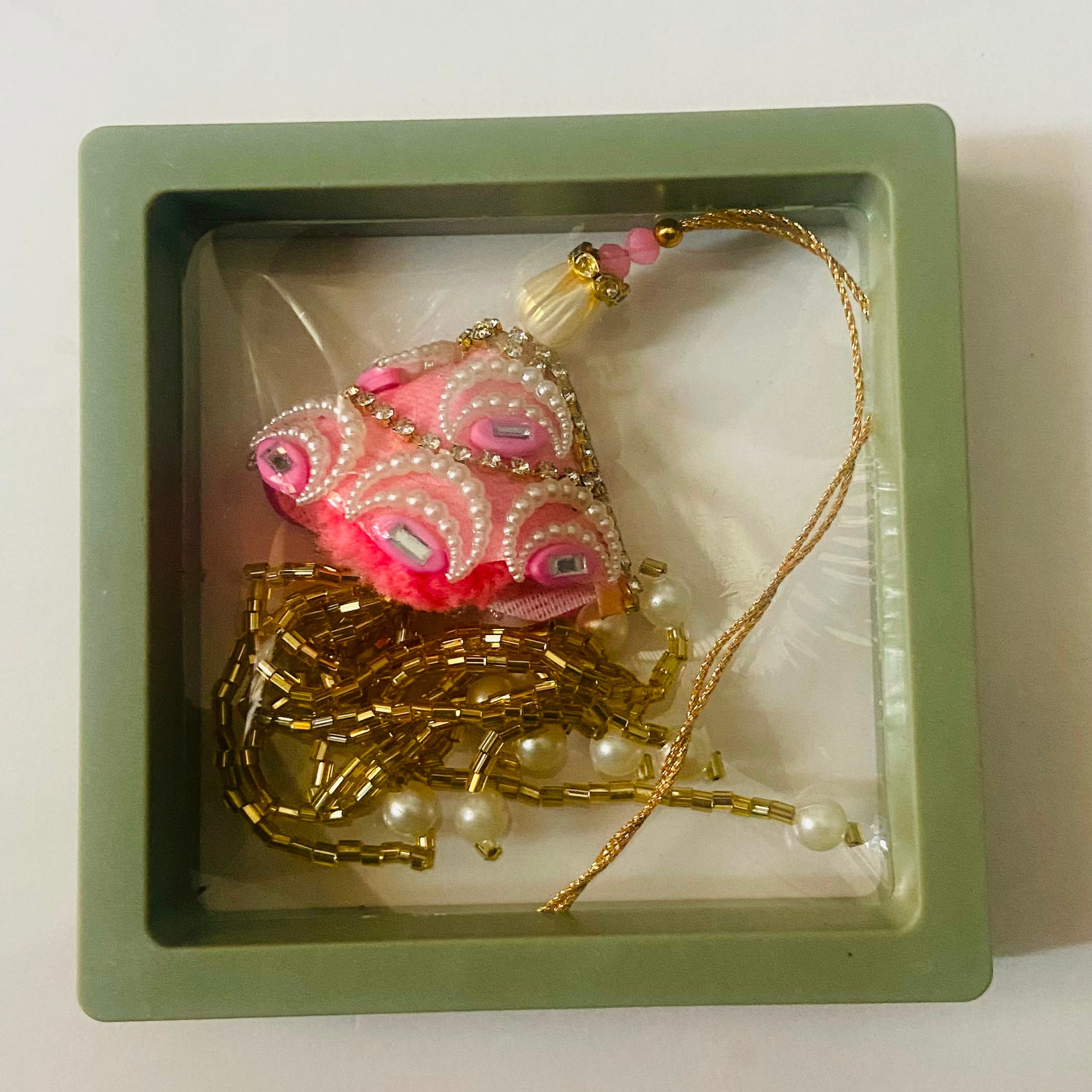Pink Pearl Lumba Designer Rakhi